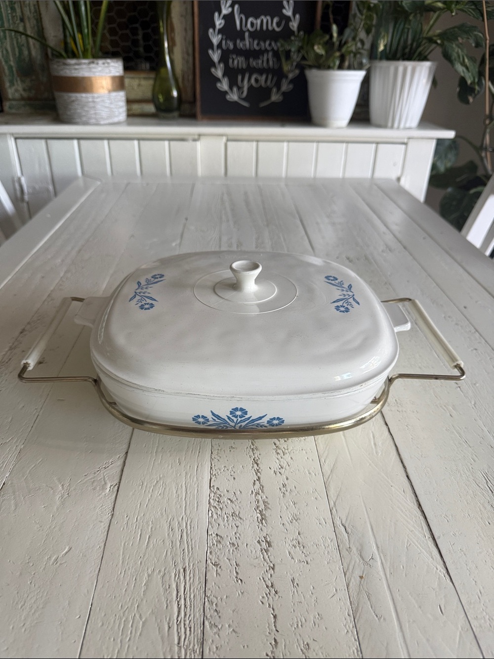 Vintage CorningWare Blue Cornflower Casserole Dish Set with Lid & Serving Cradle